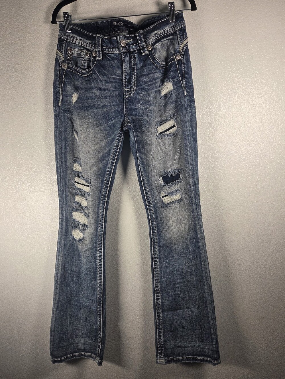 Miss Me Women's Size 28 Mid Rise Tailored Boot  - Faded Blue Wash